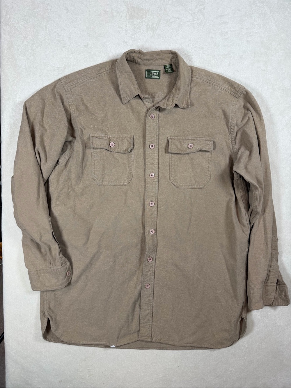 L.L. Bean XLT Made in USA Chamois Cloth Men's Button-Down Shirt in Taupe Brown